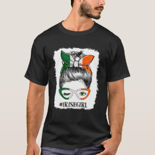 Lycklig St Patrick Day Funny Messy Bun Glasses Ire T Shirt