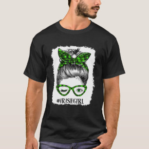 Lycklig St Patrick Day Funny Messy Bun Shamrock Ba T Shirt