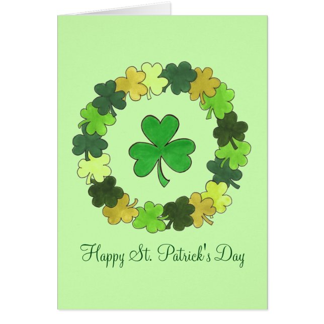 Lycklig St. Patrick Day Grönt Shamrock Klöver Hälsningskort (Framsidan)
