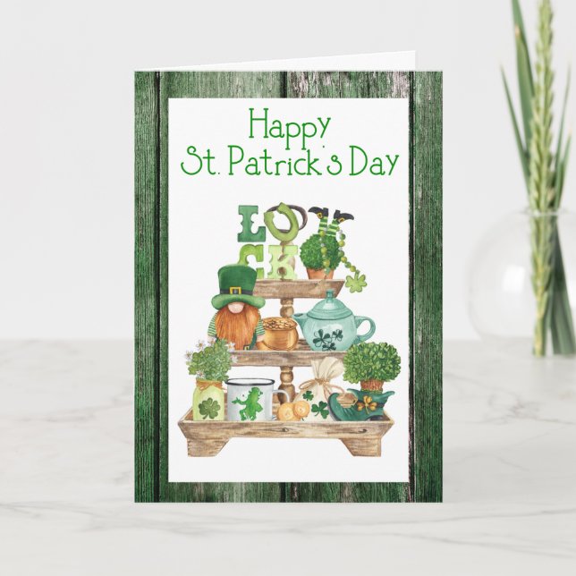 Lycklig St. Patrick Day Grönt WoodPostcard Holida Helgkort (Framsida)