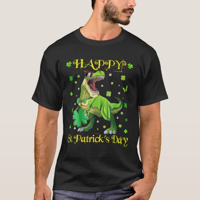 Lycklig St Patrick Day Hat Irish Rex Dinosaur Sham T Shirt (Framsida)