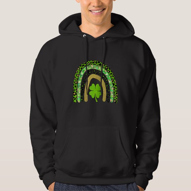 Lycklig St Patrick Day Lucky Rainbow Klöver Hoodie (Framsida)