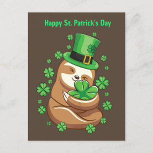 Lycklig St. Patrick Day Sloth-vykort Vykort