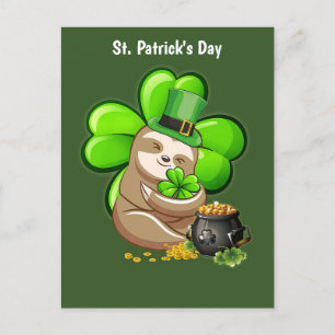 Lycklig St. Patrick Day Sloth-vykort Vykort