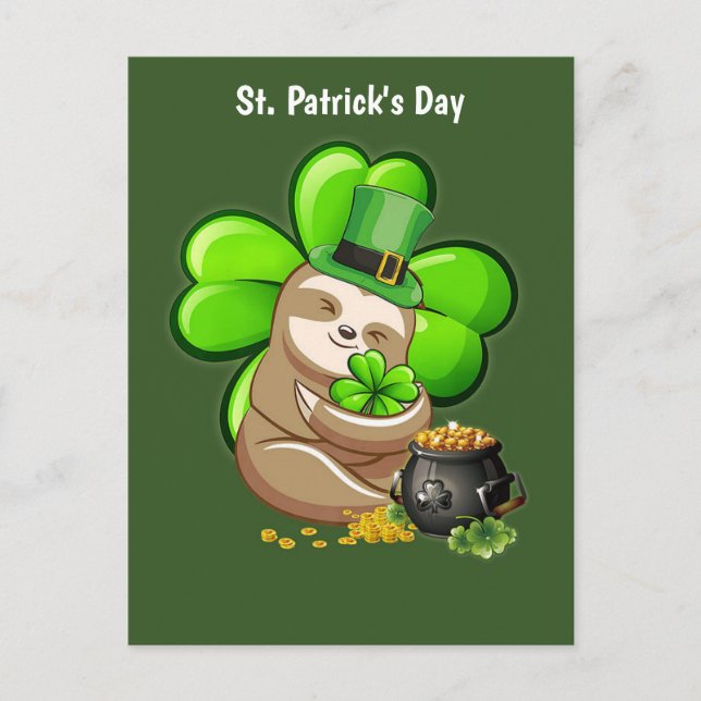 Lycklig St. Patrick Day Sloth-vykort Vykort (Framsida)