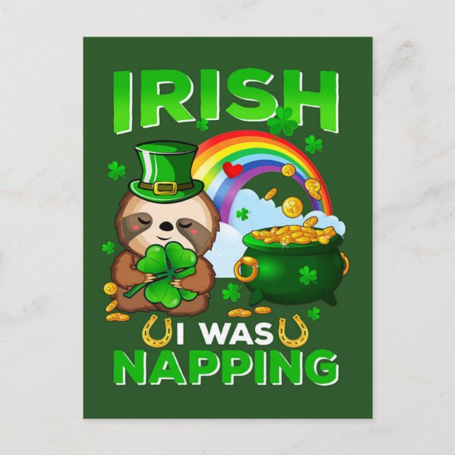Lycklig St. Patrick Day Sloth-vykort Vykort (Framsida)