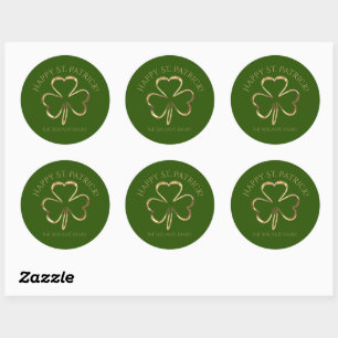Lycklig St. Patrick Grönt och Guld Shamrock Klöver Runt Klistermärke