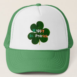 Lycklig St. Patrick Irish Flagga Shamrock Grönt Truckerkeps