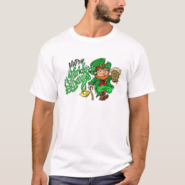 Lycklig St.Patrick 'S Day Beer Horseshoe T Shirt (Framsida)