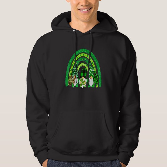 Lycklig St Patrick S Day Gnomes Rainbow Lucky Klöv Hoodie (Framsida)