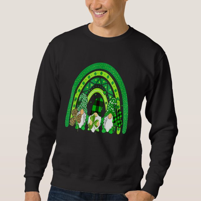 Lycklig St Patrick S Day Gnomes Rainbow Lucky Klöv Lång Ärmad Tröja (Framsida)
