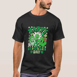 Lycklig St Patrick s Day Groovy Disco Smile Ansikt T Shirt