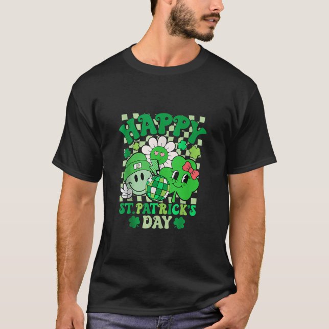 Lycklig St Patrick s Day Groovy Disco Smile Ansikt T Shirt (Framsida)