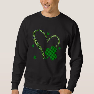 Lycklig St Patrick S Day Irish Shamrock Heart Leop Lång Ärmad Tröja