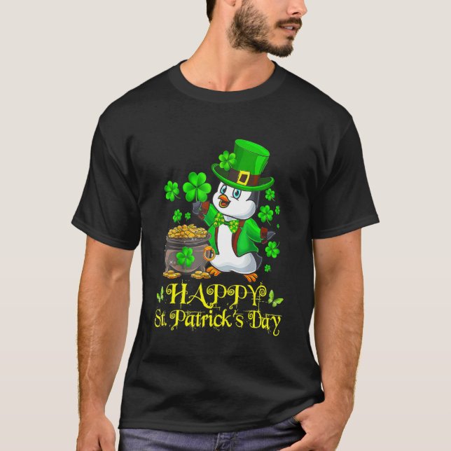 Lycklig St Patrick S Day Penguin Cute Funny Irish  T Shirt (Framsida)