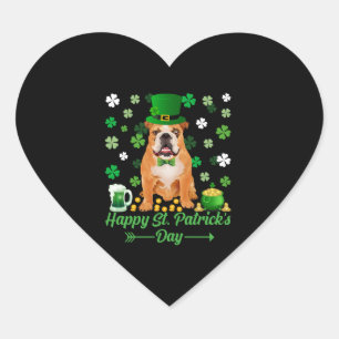 Lycklig St Patrick s Day Proud Irish Bulldog Älska Hjärtformat Klistermärke