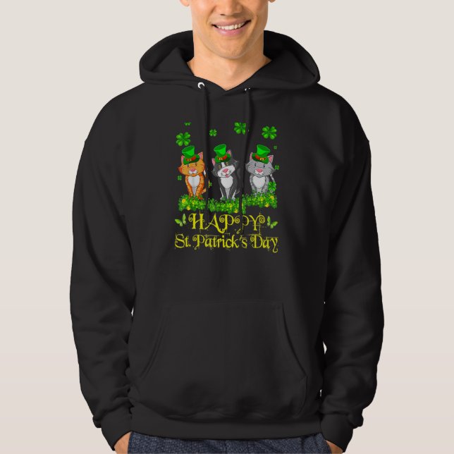 Lycklig St Patrick S Day Three Cute Cats Funny 202 Hoodie (Framsida)