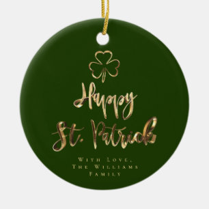 Lycklig St. Patrick Shamrock Klöver Elegant Grönt Julgransprydnad Keramik