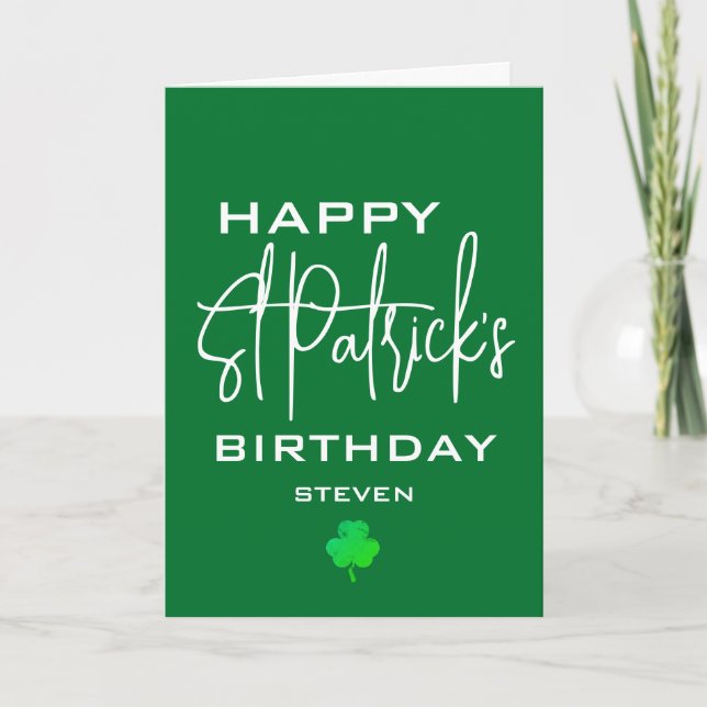 Lycklig St Patricks Birthday Shamrock Personlig Helgkort (Framsida)