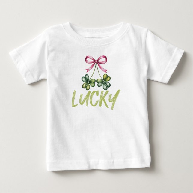 Lycklig St Patrick's Coquette Bow T Shirt (Framsida)
