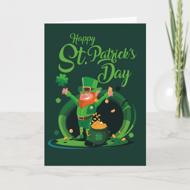 Lycklig St. Patricks dag Leprechaun Helgkort (Framsida)