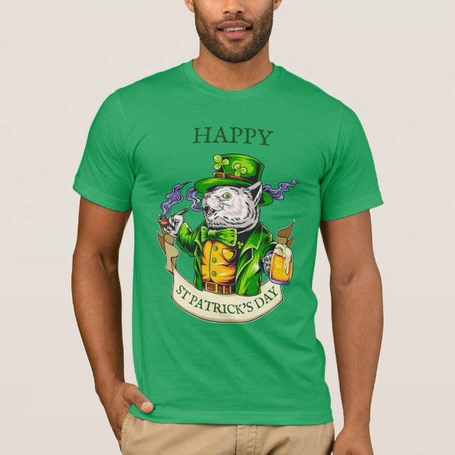 Lycklig St. Patricks dag Öl Irländsk Katt Rolig T Shirt (Framsida)