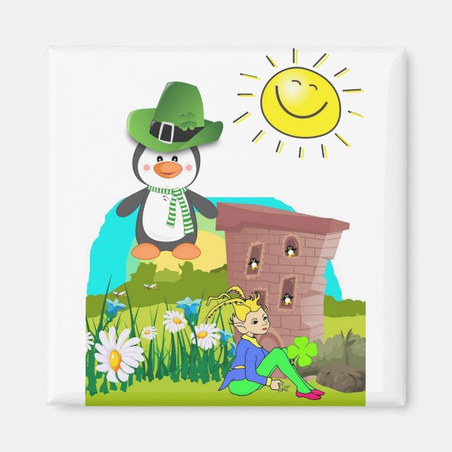 lycklig st. patricks dag penguin leprechaun magnet (Framsidan)