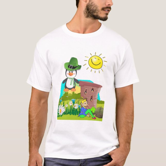 lycklig st. patricks dag penguin leprechaun t shirt (Framsida)