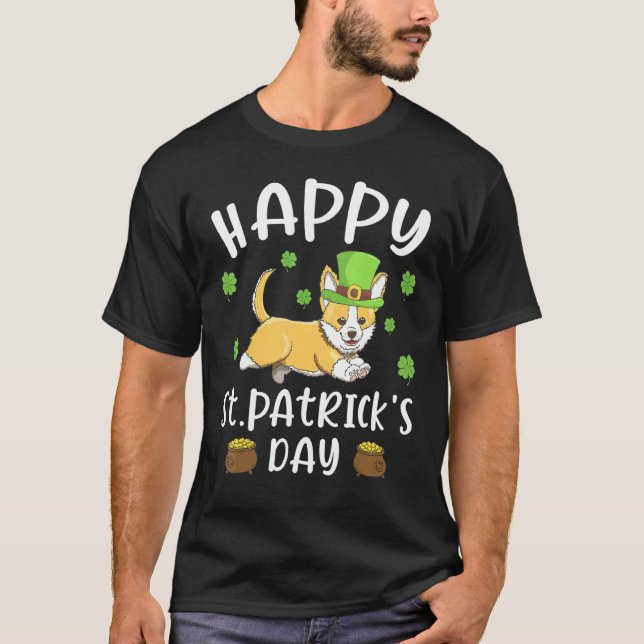 Lycklig St Patricks Dag Rolig Saint Patricks Corgi T Shirt (Framsida)