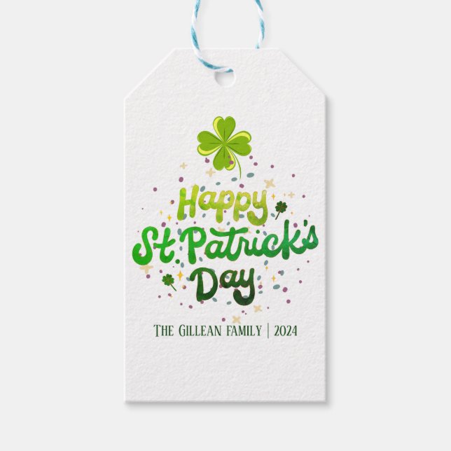 Lycklig St. patricks dag Shamrocks-familjen Namn Presentetikett (Framsidan)