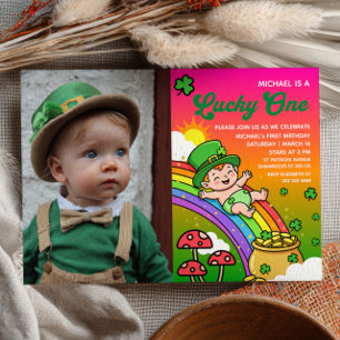 Lycklig St.Patrick's Day 1-års födelsedagsfoto Inbjudningar