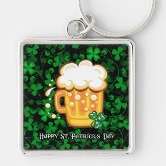 Lycklig St. Patrick's Day 1 Keychain Fyrkantig Silverfärgad Nyckelring