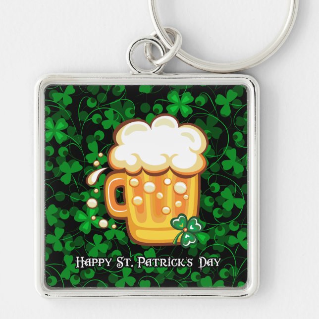 Lycklig St. Patrick's Day 1 Keychain Fyrkantig Silverfärgad Nyckelring (Framsidan)