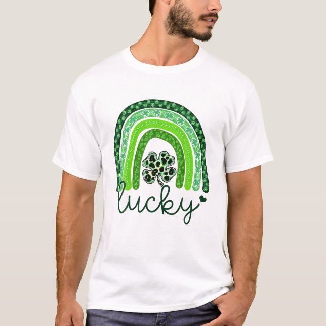 Lycklig St patricks day 2022 Lucky Rainbow Leopard T Shirt (Framsida)