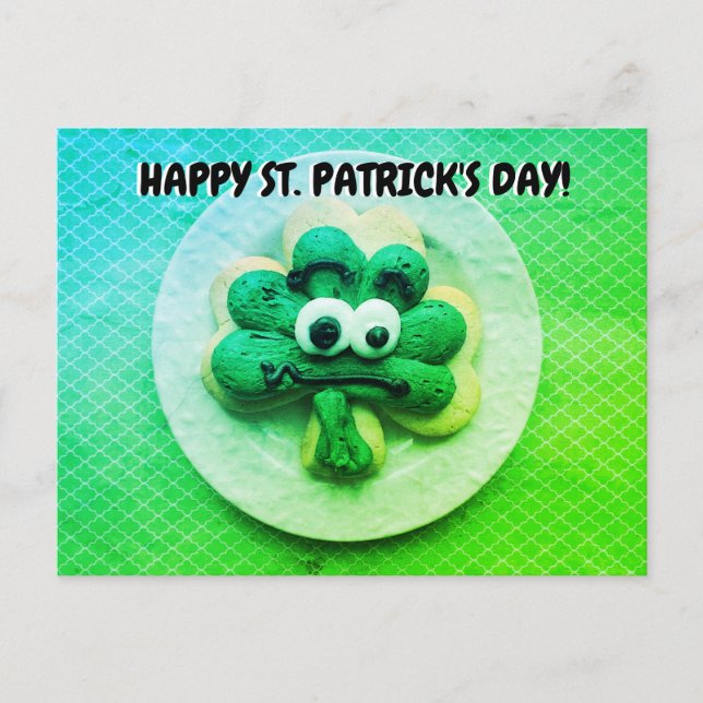 Lycklig St. Patrick's Day 4 Löv Klöver Cookie Vykort (Framsida)