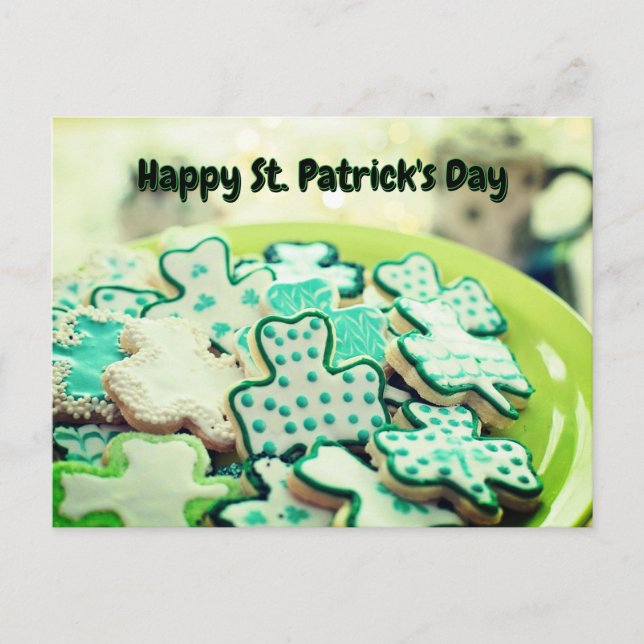 Lycklig St. Patrick's Day 4 Löv Klöver Cookies Vykort (Framsida)