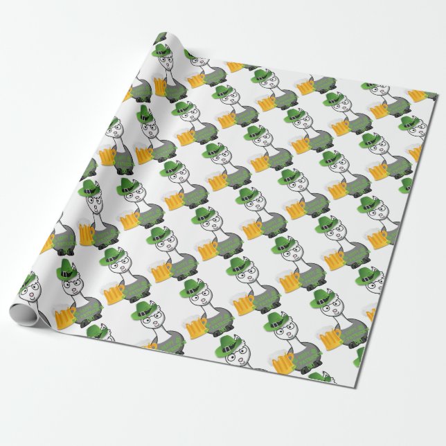 lycklig st patricks day alpaca presentpapper (Utrullad)