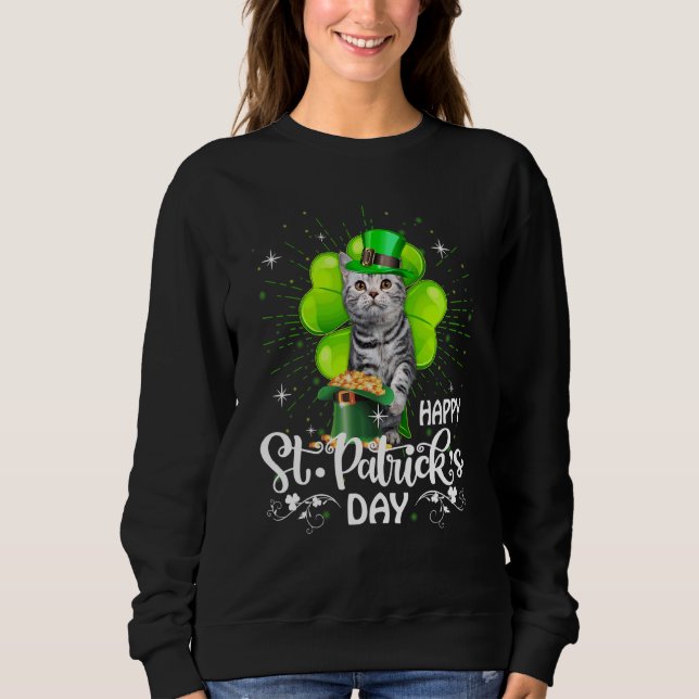 Lycklig St patrick's day American Shorthair Cat Sh T Shirt (Framsida)