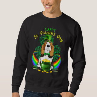 Lycklig St patricks day Basset Hound Leprechaun Ha Lång Ärmad Tröja