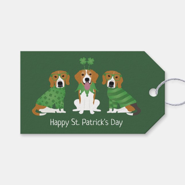 Lycklig St patricks day Beagle Hundar Presentetikett (Framsidan (Horisontell))