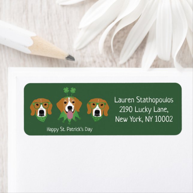 Lycklig St patricks day Beagle Hundar Returadress Etikett (Insitu)