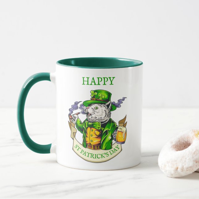 Lycklig St. Patrick's Day Beer Irish Cat Funny Kaf Mugg (Med munk)