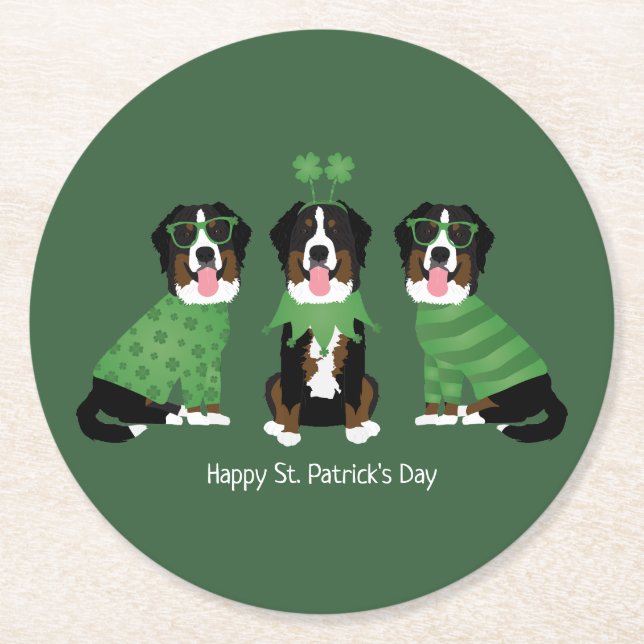 Lycklig St patricks day Bernese Mountain Hundar Underlägg Papper Rund (Framsidan)