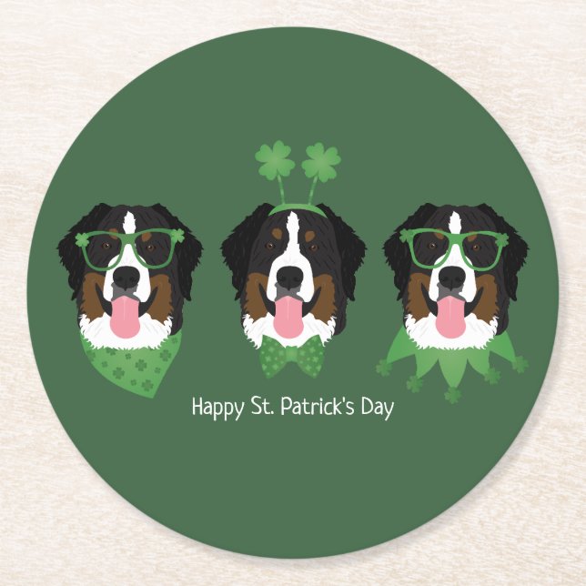 Lycklig St patricks day Bernese Mountain Hundar Underlägg Papper Rund (Framsidan)