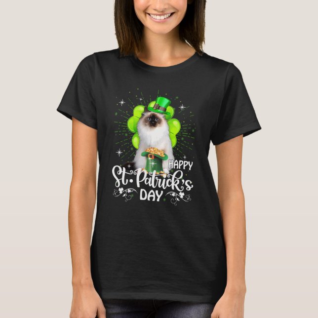 Lycklig St patrick's day Birman Cat Shamrock Lucky T Shirt (Framsida)