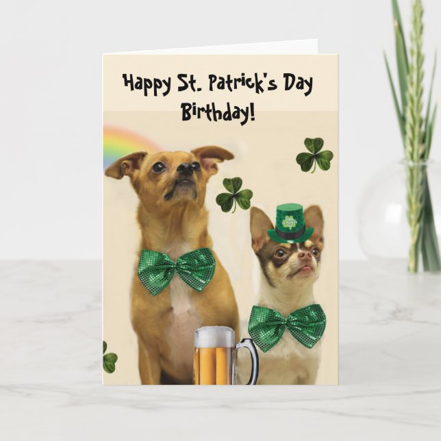 Lycklig St. Patrick's Day Birthday Chihuahua hunda Kort (Framsida)