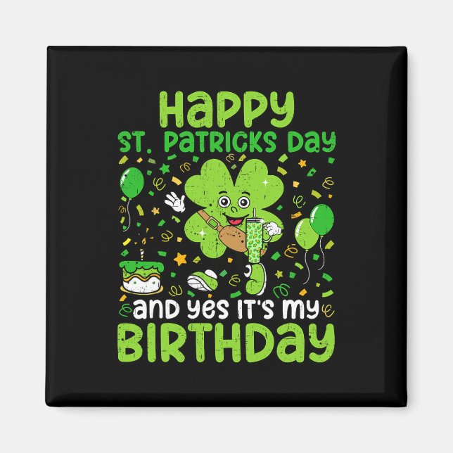 Lycklig St patricks day Birthday Shamrock Dab Bday Magnet (Framsidan)