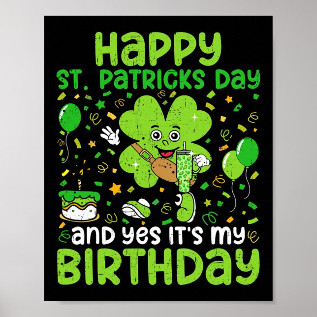 Lycklig St patricks day Birthday Shamrock Dab Bday Poster (Framsidan)