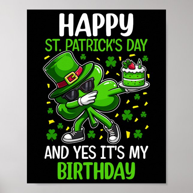 Lycklig St patricks day Birthday Shamrock Dab Bday Poster (Framsidan)