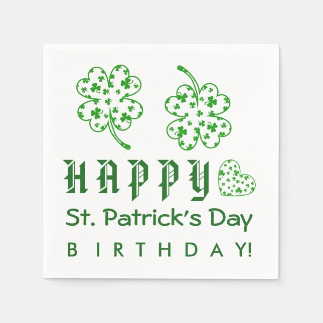 Lycklig St. Patrick's Day Birthday Shamrocks A03A Pappersservett (Framsidan)
